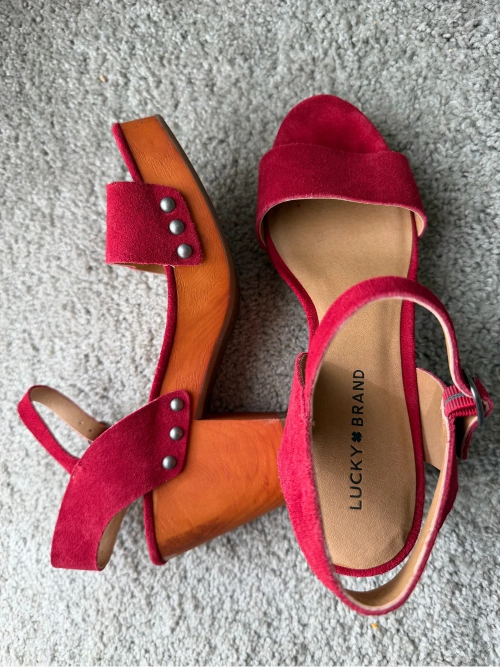 Trisa Leather Heel Red Suede Ankle-Strap Platform Sandal size 10 Boho